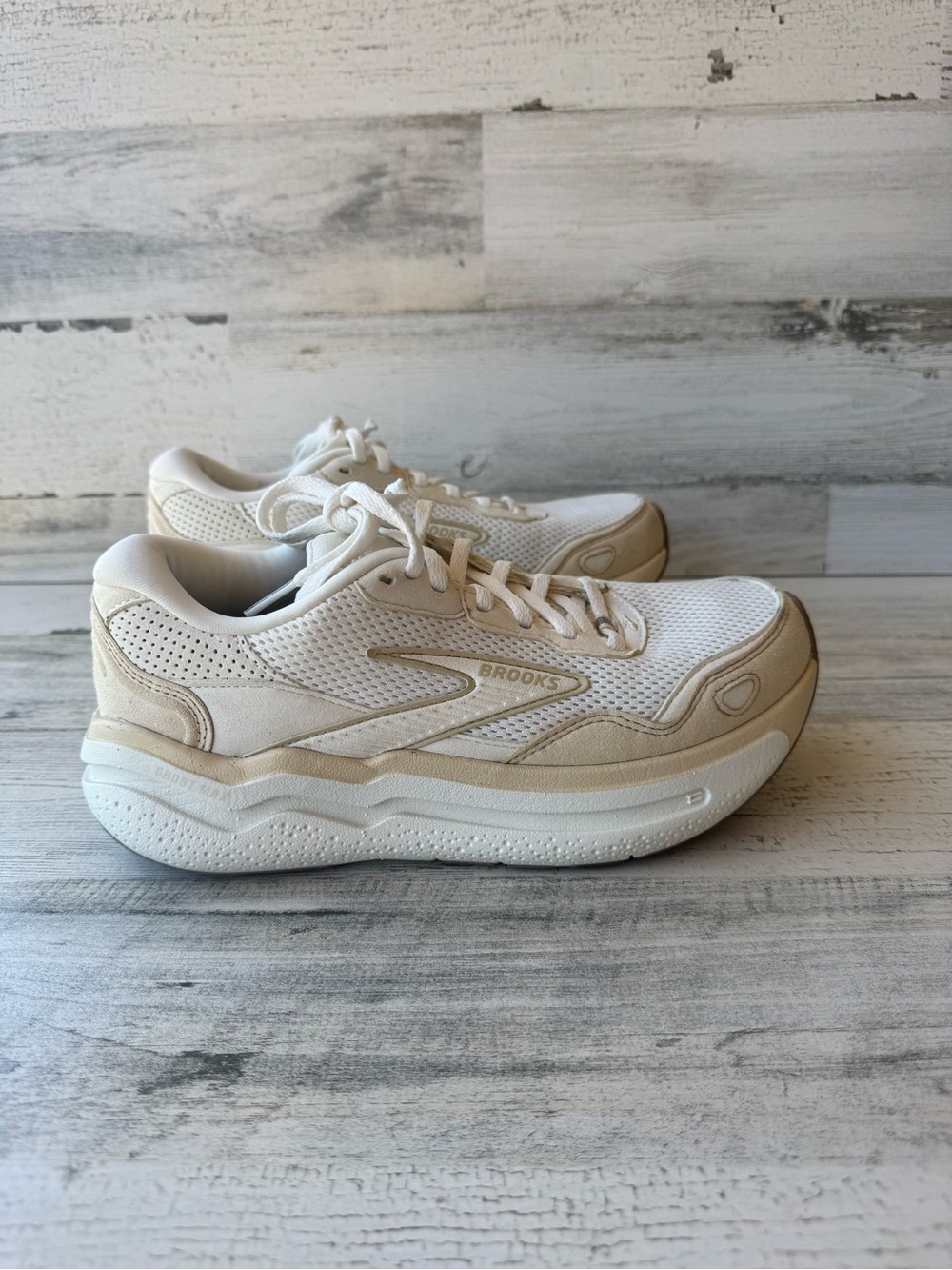 Brooks Women's Racing-Style Sneakers in White and Beige